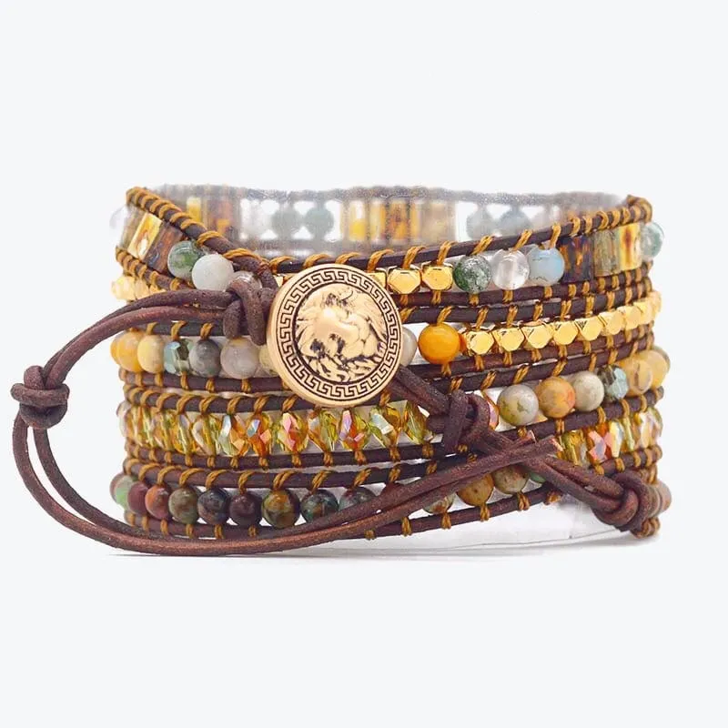 5 Wrap Natural Stone Boho Bracelets