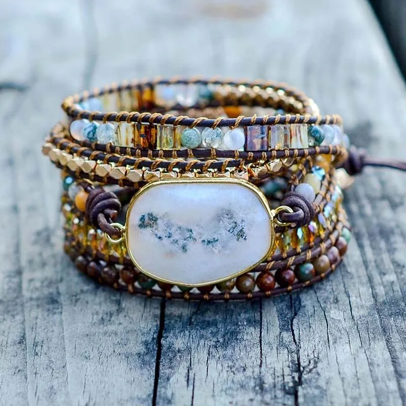 5 Wrap Natural Stone Boho Bracelets