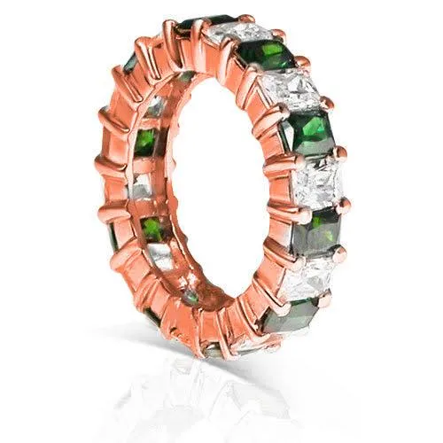 5.30 CT Emerald Cut Green Emeralds & Diamonds - Eternity Ring