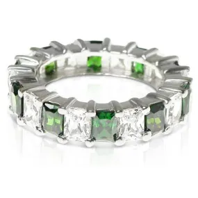 5.30 CT Emerald Cut Green Emeralds & Diamonds - Eternity Ring