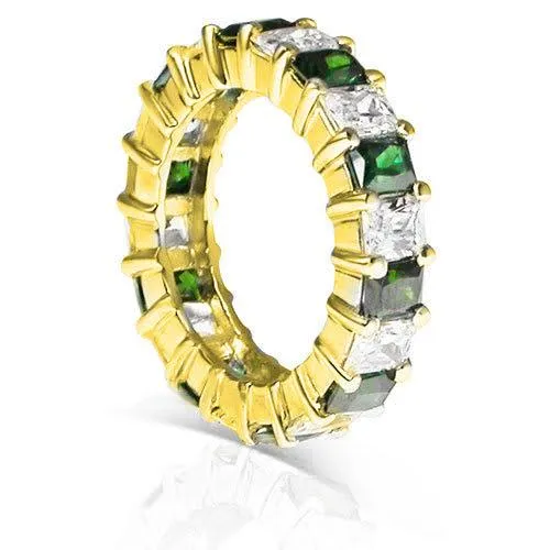 5.30 CT Emerald Cut Green Emeralds & Diamonds - Eternity Ring