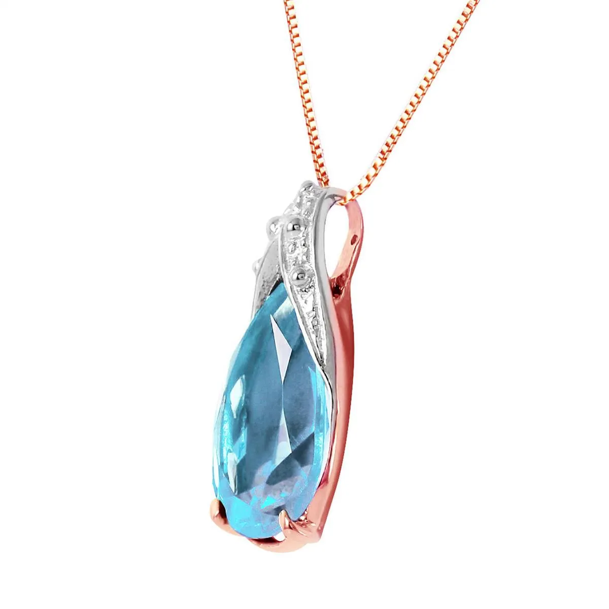 6 Carat 14K Solid Rose Gold Ocean Blue Topaz Necklace