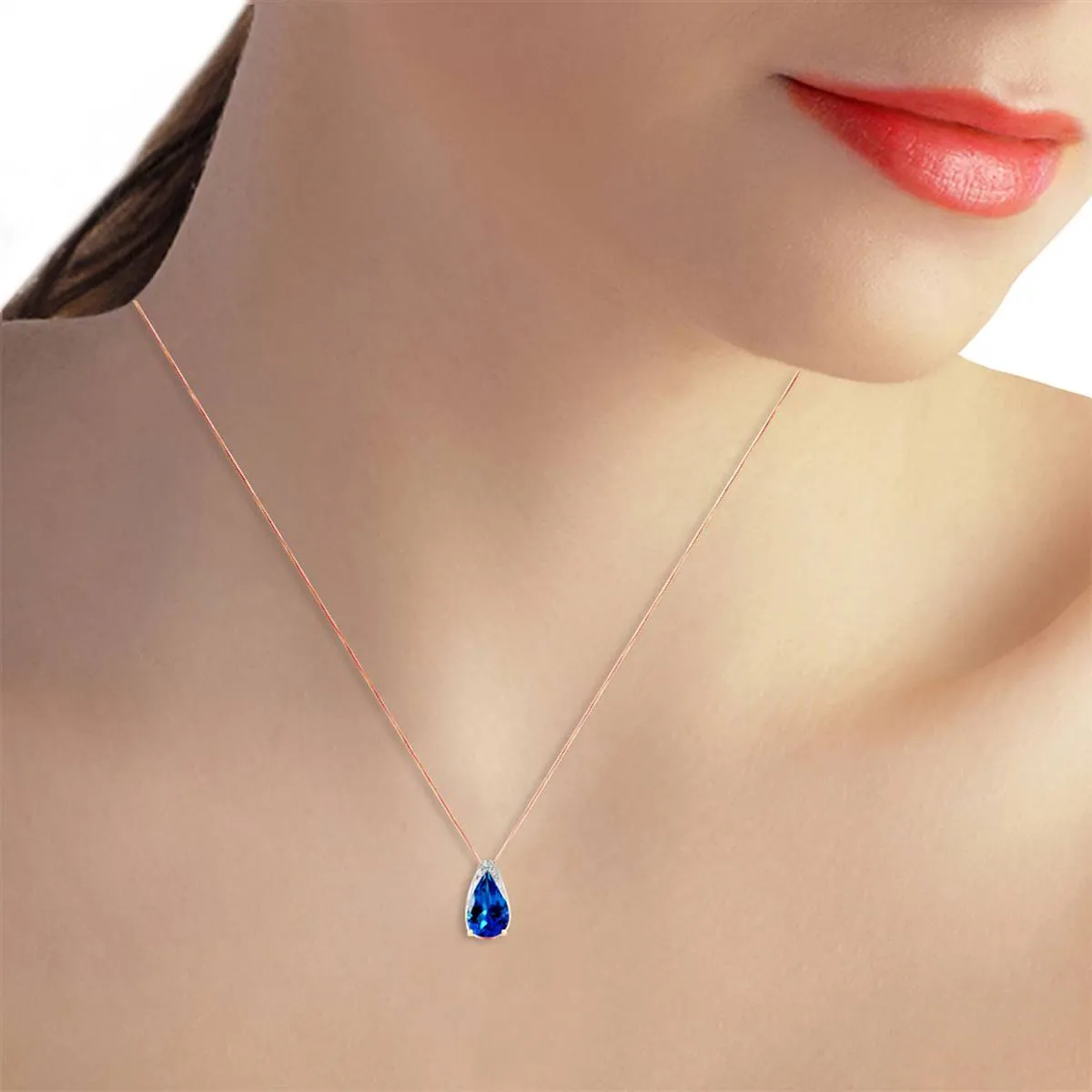 6 Carat 14K Solid Rose Gold Ocean Blue Topaz Necklace