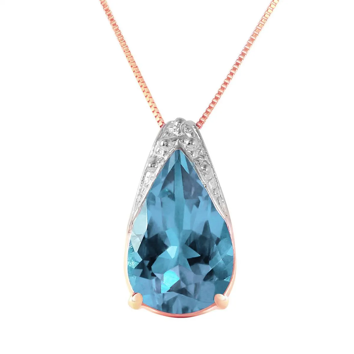 6 Carat 14K Solid Rose Gold Ocean Blue Topaz Necklace