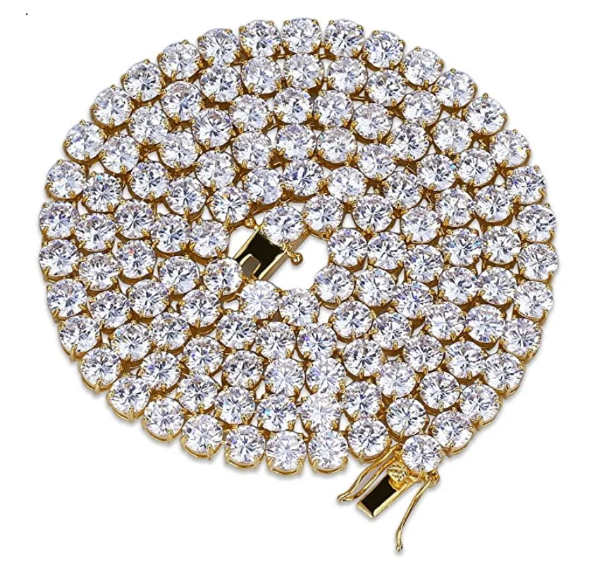 6mm Tennis Necklace Stud Diamond Tennis Chain Men Hip Hop Jewelry Chain Prong Set Gold Silver Metal Alloy 16 - 30in.