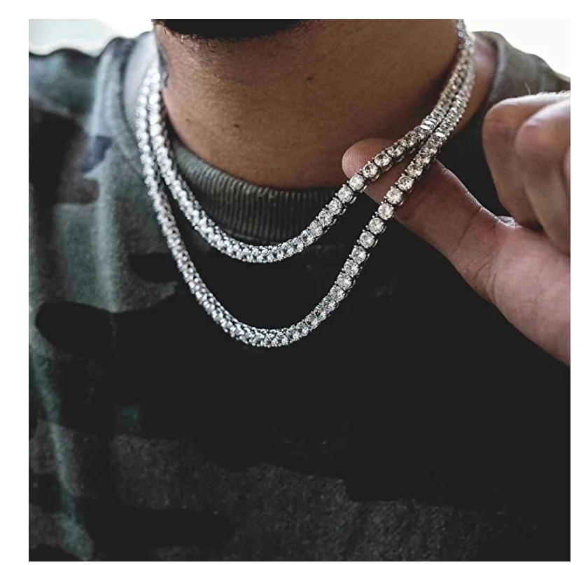 6mm Tennis Necklace Stud Diamond Tennis Chain Men Hip Hop Jewelry Chain Prong Set Gold Silver Metal Alloy 16 - 30in.