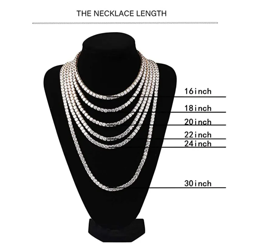 6mm Tennis Necklace Stud Diamond Tennis Chain Men Hip Hop Jewelry Chain Prong Set Gold Silver Metal Alloy 16 - 30in.