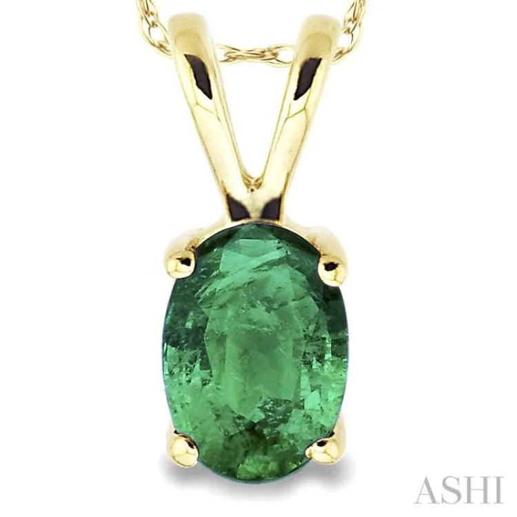 6x4 MM Oval Cut Emerald Pendant in 14K Yellow Gold with Chain