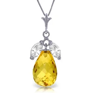 7.2 Carat 14K Solid White Gold Depth Mastered Citrine White Topaz Necklace