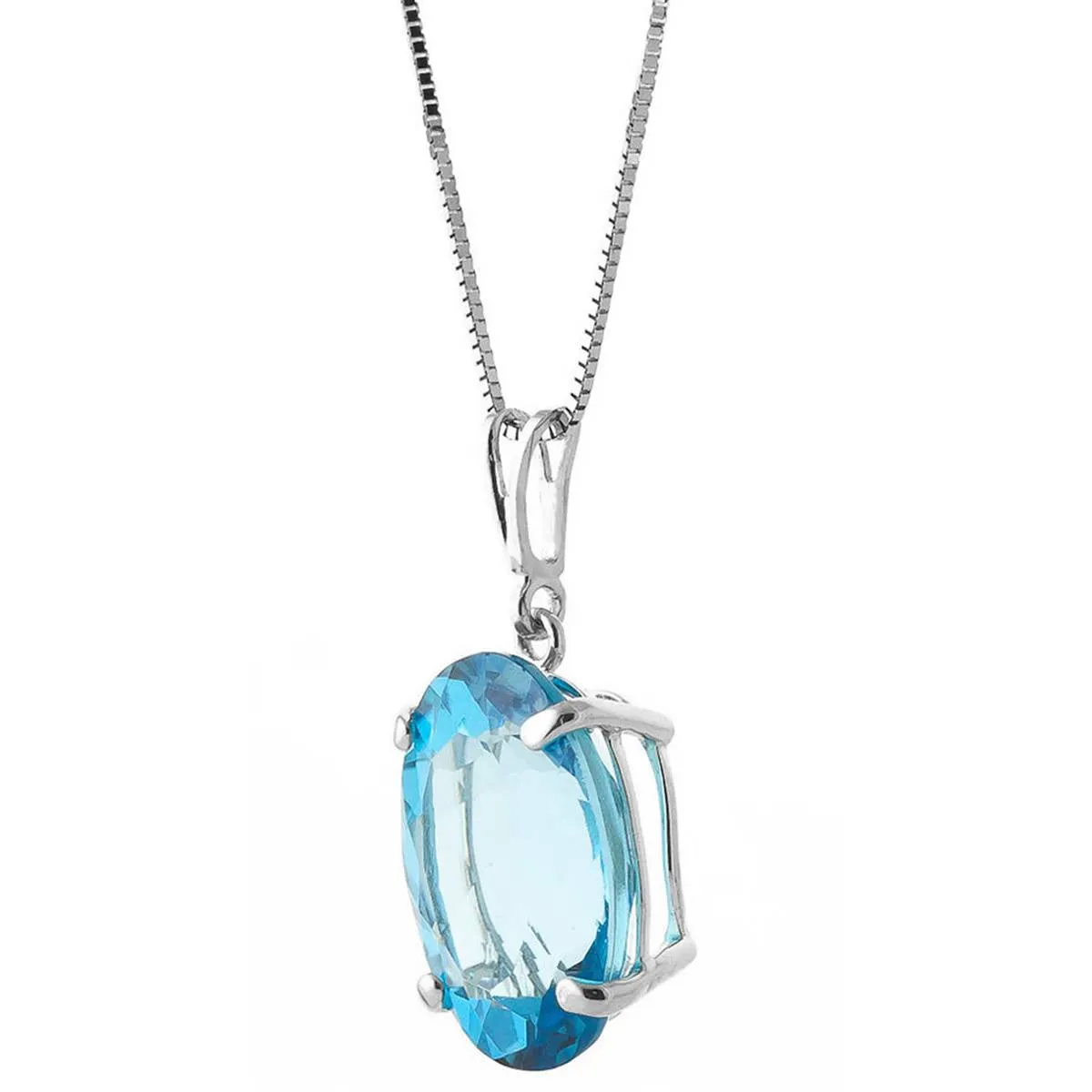 8 Carat 14K Solid White Gold Necklace Oval Blue Topaz