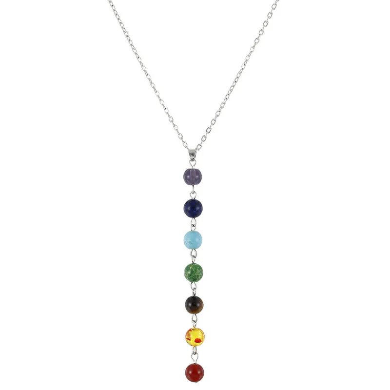 8mm Yoga Multi-color Agate Pendant Necklace Colorful Beads Necklace