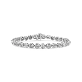 .925 Sterling Silver 1.0 Cttw Diamond Miracle-Plate Open Quatrefoil Flower Circle-Link 7" Tennis Bracelet