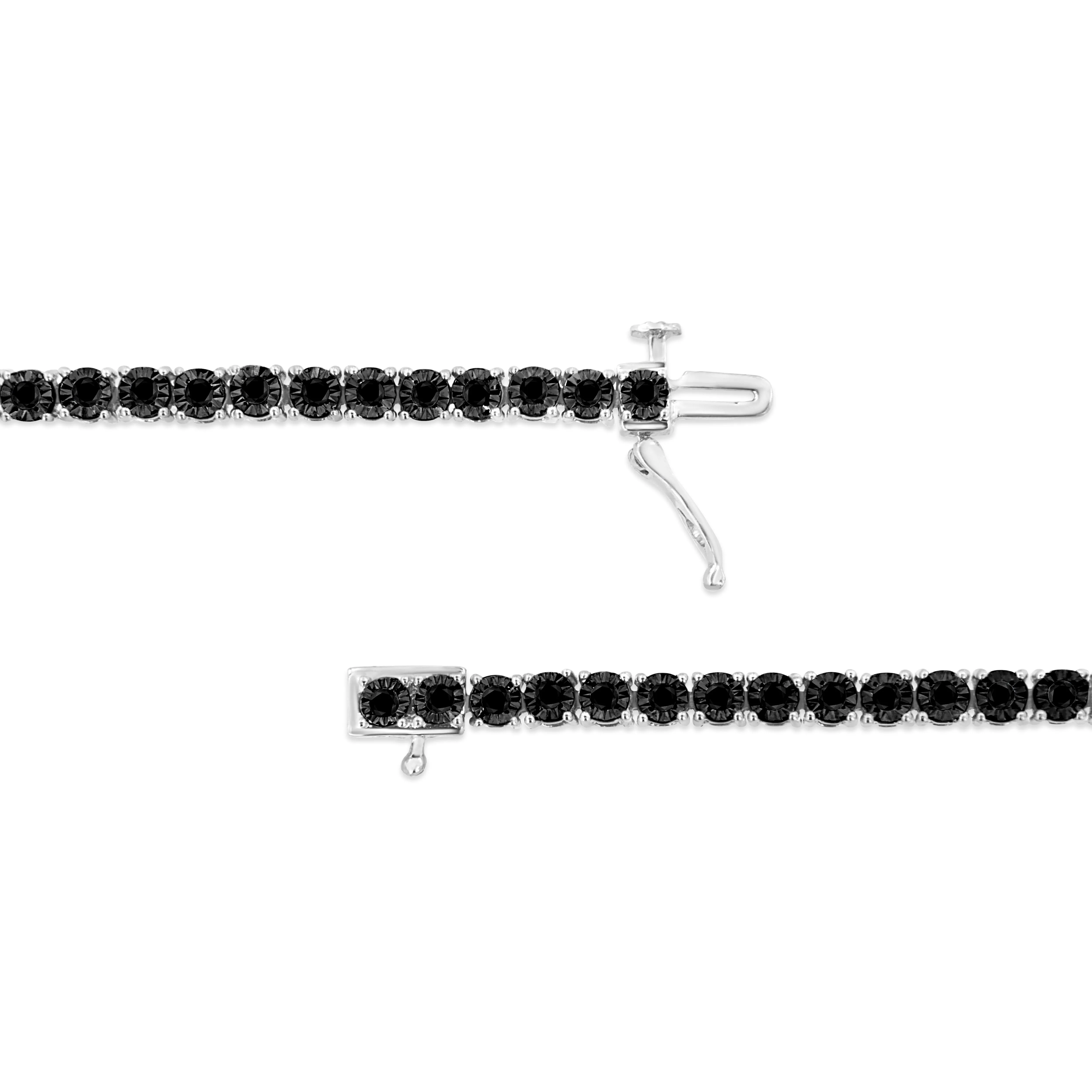 .925 Sterling Silver 1.0 Cttw Miracle-Set Treated Black Diamond Round Miracle Plate Tennis Bracelet