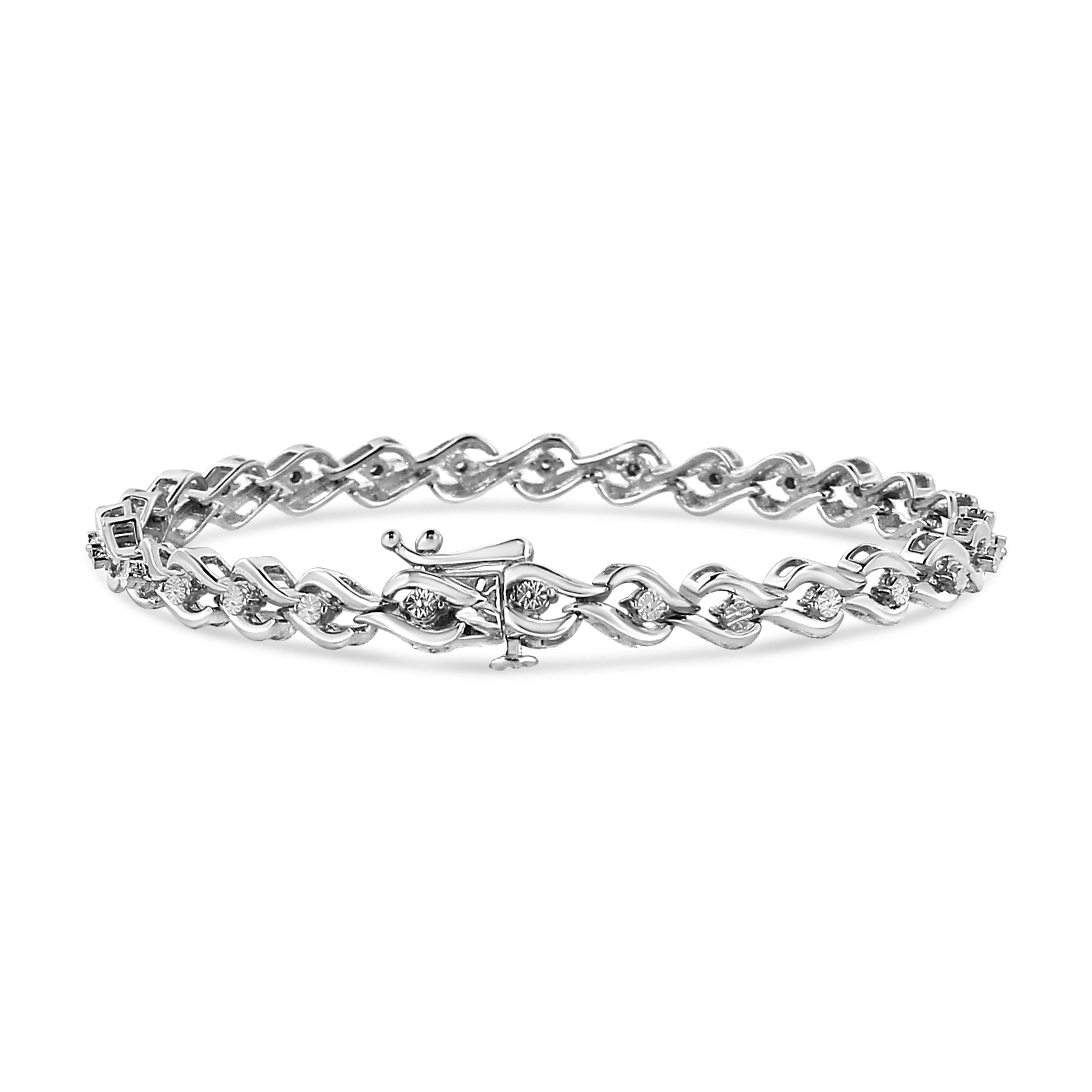 .925 Sterling Silver 1/10 Cttw Round-Cut Diamond Links of Flame Bracelet