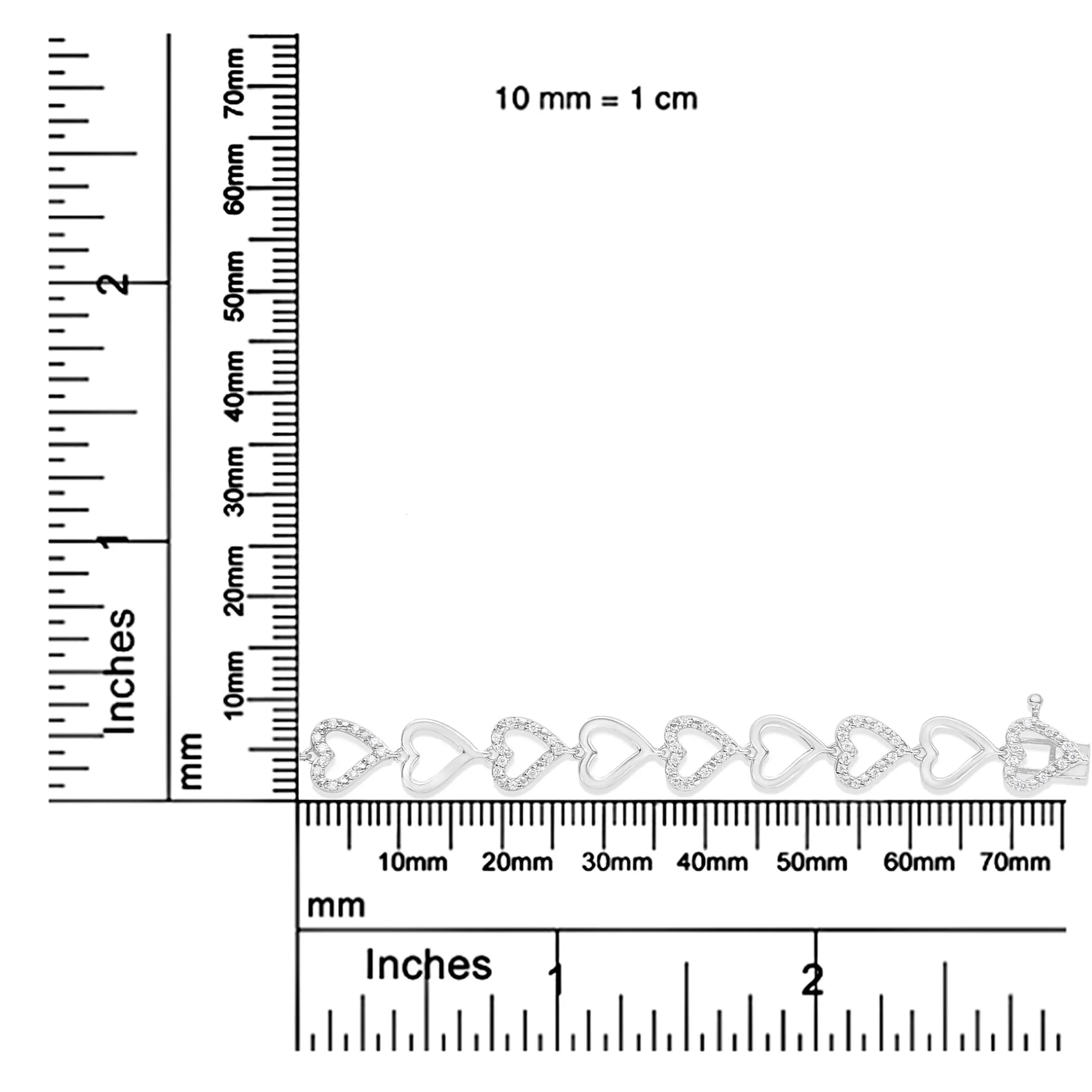 .925 Sterling Silver 1/2 Cttw Diamond Alternating Heart Link Bracelet (I-J Color, I2-I3 Clarity)- Size 7.25" Inches