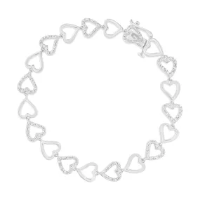 .925 Sterling Silver 1/2 Cttw Diamond Alternating Heart Link Bracelet- Size 7.25" Inches