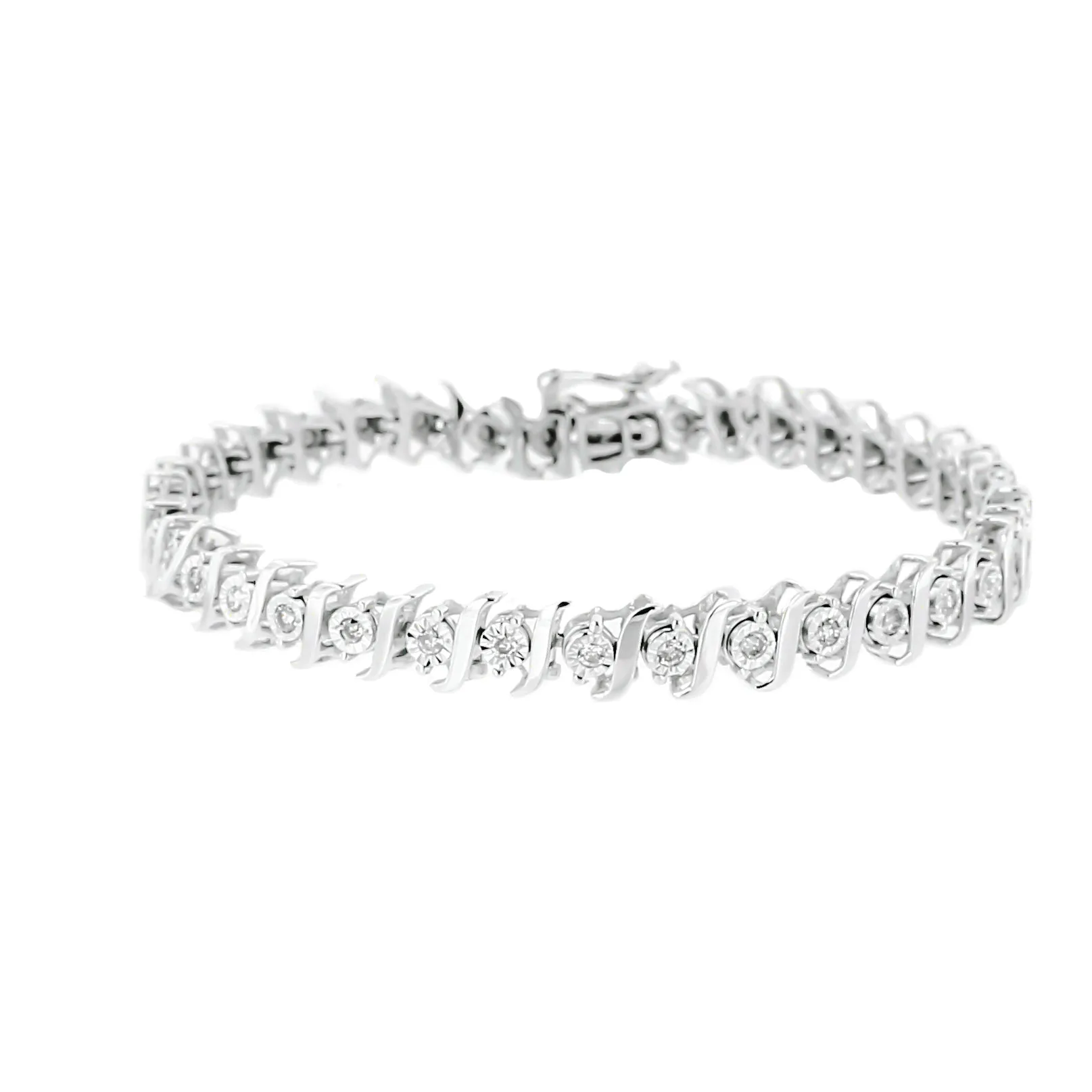 .925 Sterling Silver 1/2 Cttw Diamond Miracle Set "S" Link Tennis Bracelet