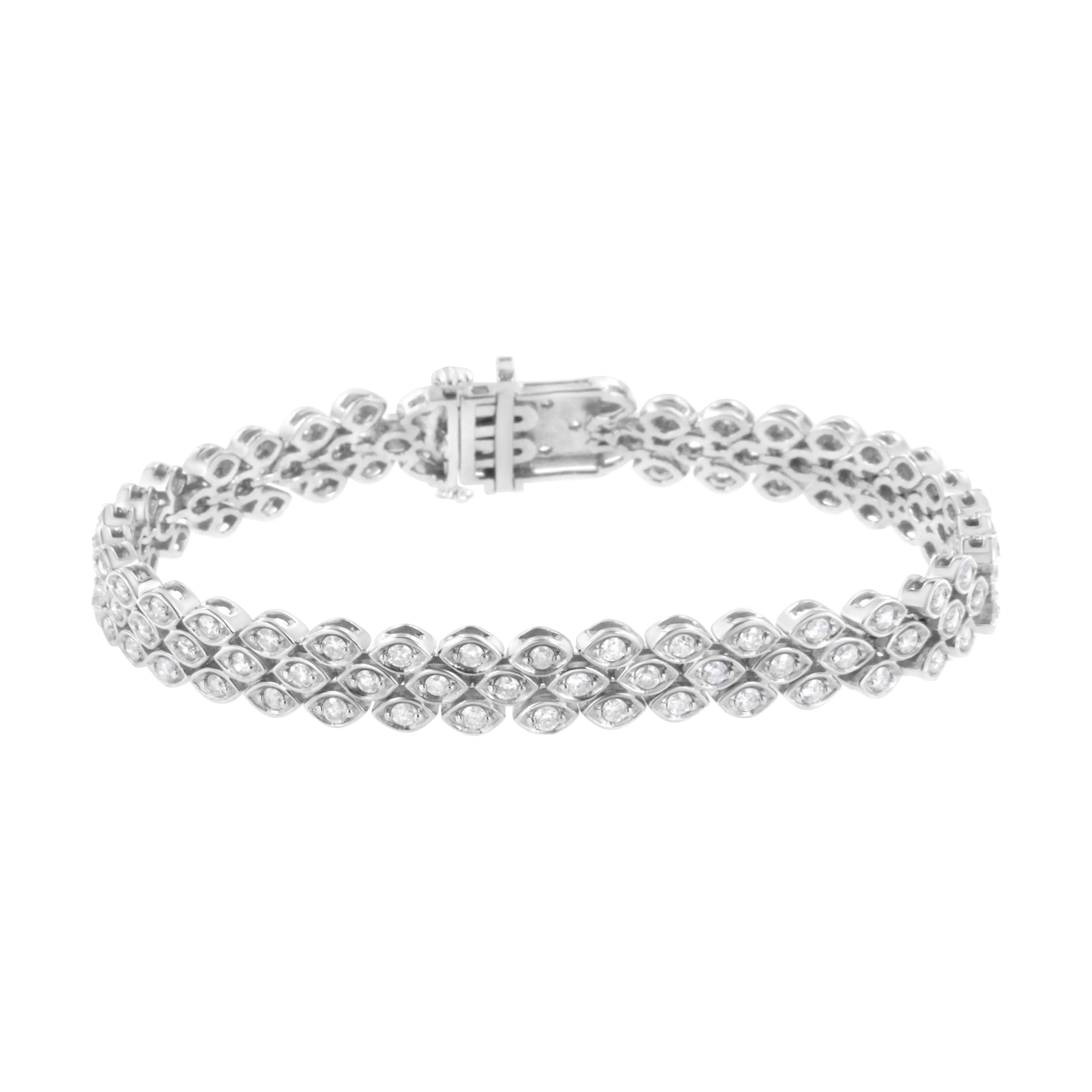 .925 Sterling Silver 3.0 Cttw Diamond Pave-Set Marquise Shaped Banded Link Bracelet