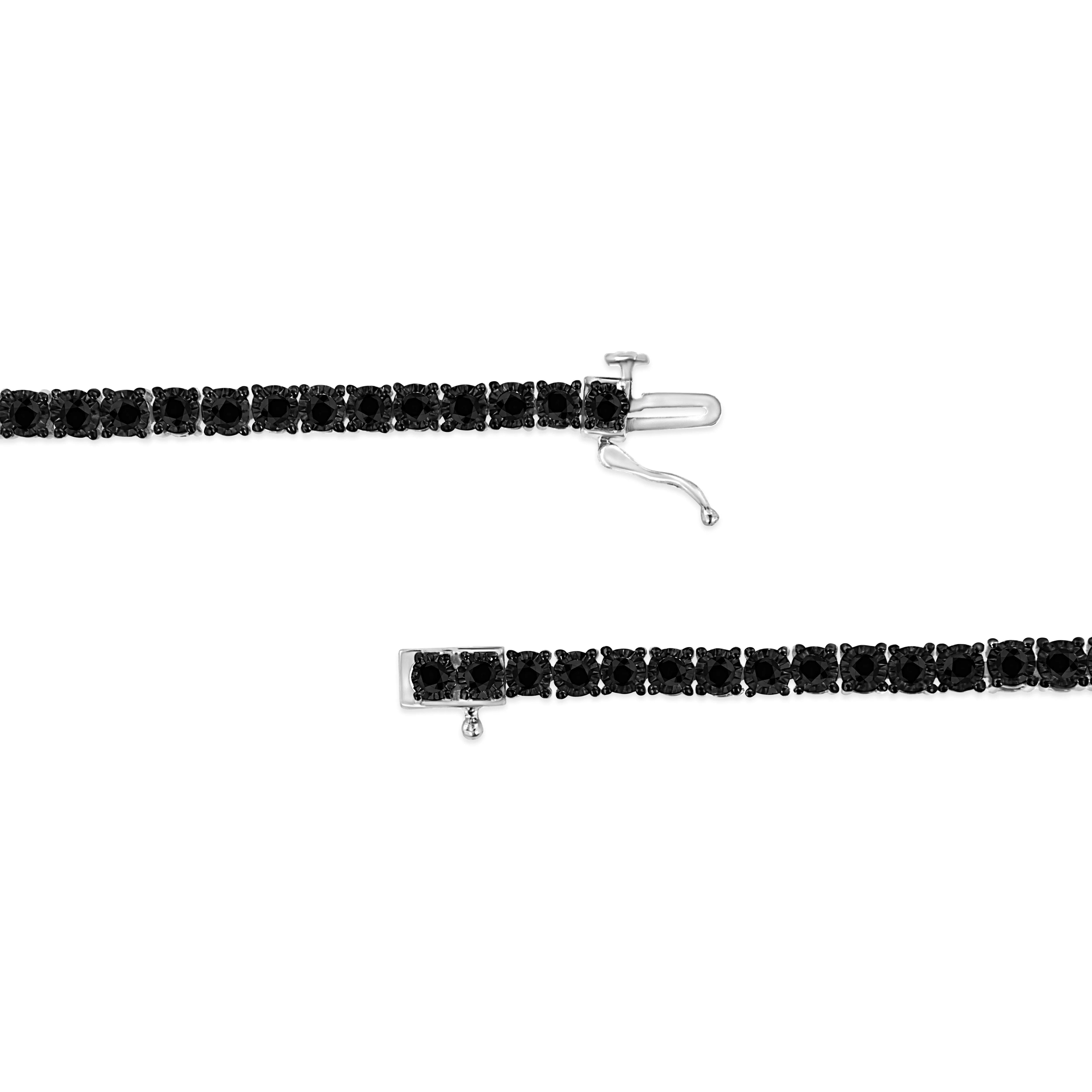 .925 Sterling Silver 3.0 Cttw Miracle-Set Treated Black Diamond Round Miracle Plate Tennis Bracelet