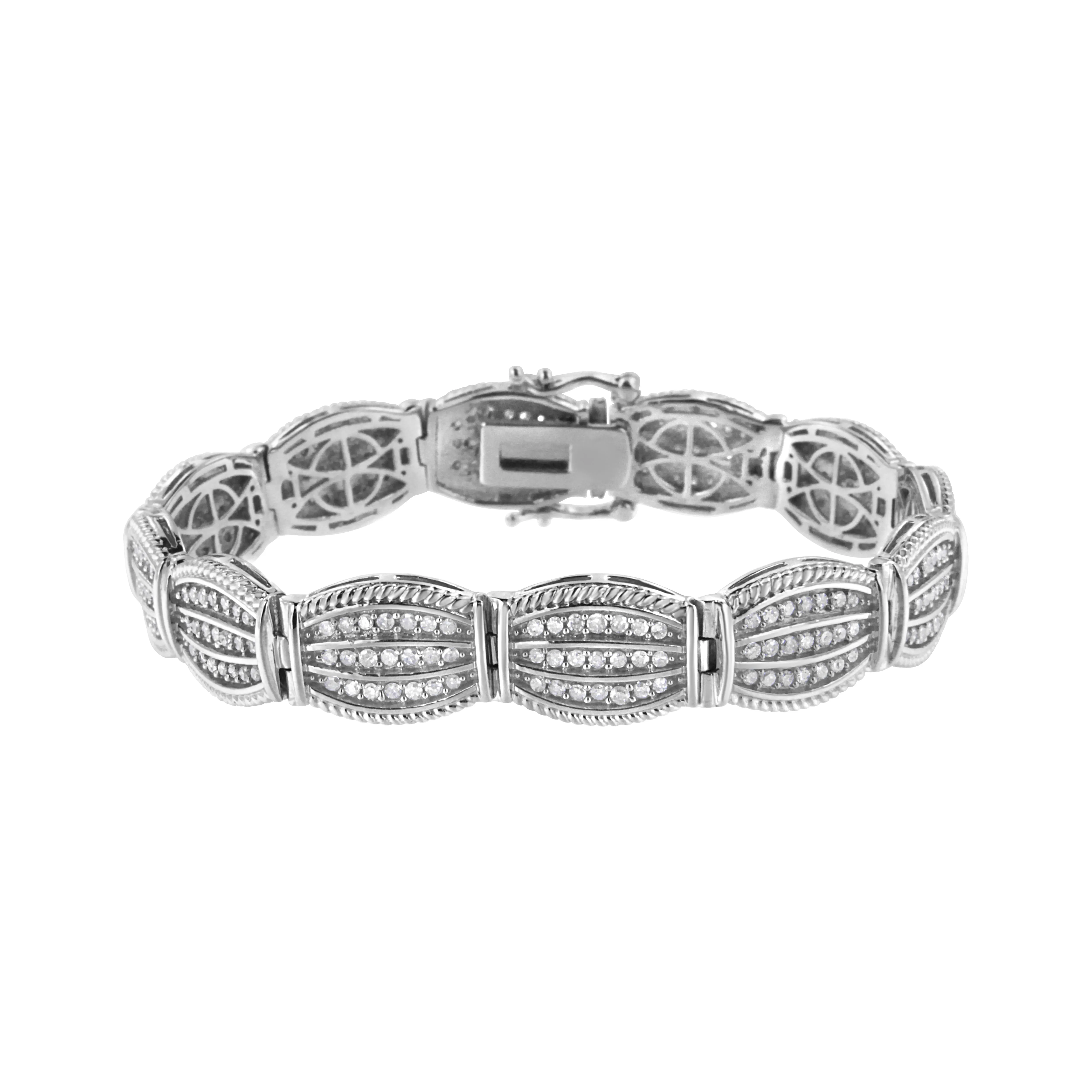 .925 Sterling Silver 3.0 Cttw Prong Set Diamond Art Deco Style Tennis Bracelet