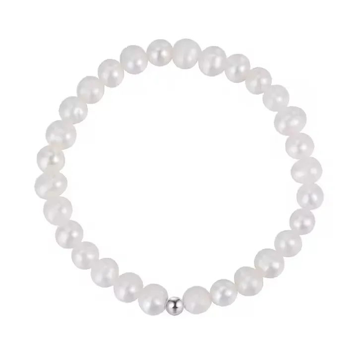 925 Sterling Silver Bracelet 18ct Gold Plating with All-Round 6mm Fresh Water Pearls