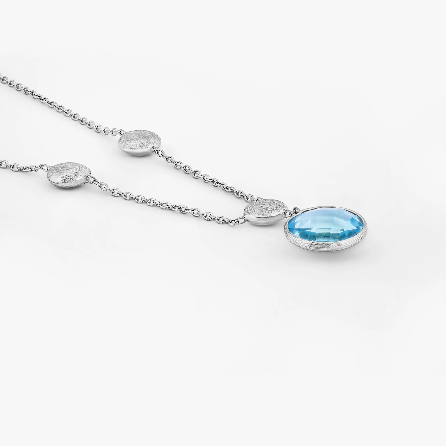 9K satin white gold Kensington chain necklace with topaz