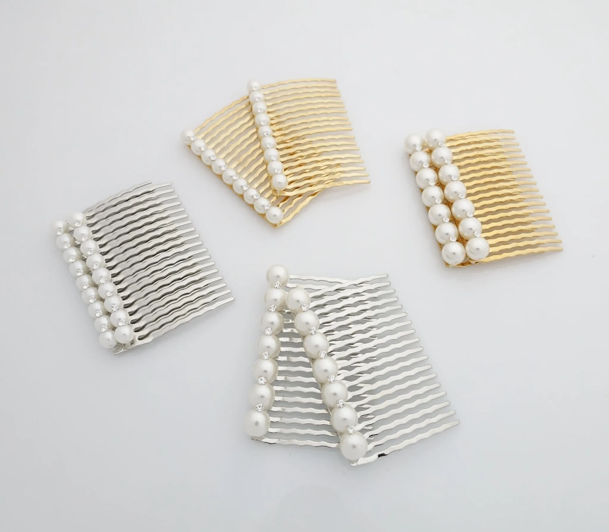 A set of Pearl Rhinestone Decorative 18 teeth Hair Combs