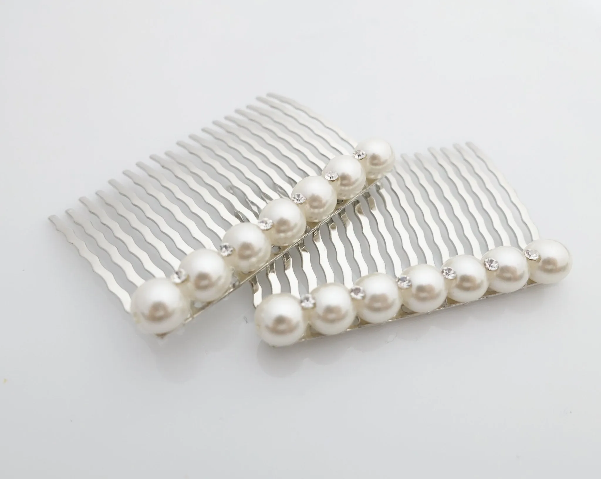 A set of Pearl Rhinestone Decorative 18 teeth Hair Combs