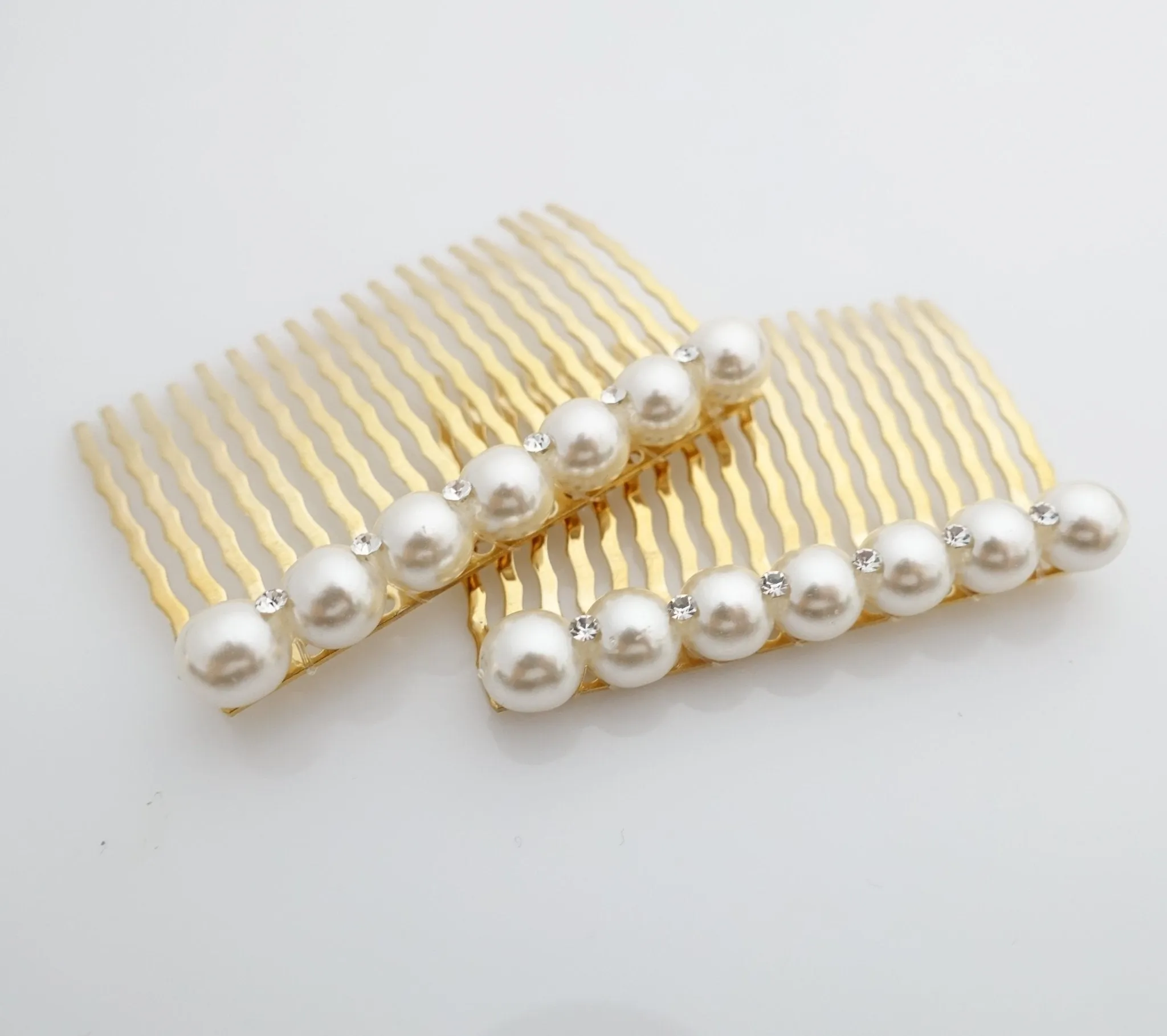 A set of Pearl Rhinestone Decorative 18 teeth Hair Combs