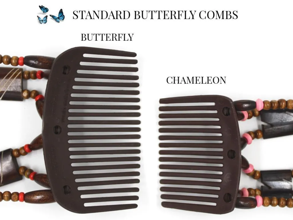 African Butterfly Chameleon Hair Comb - Ndebele Black 30