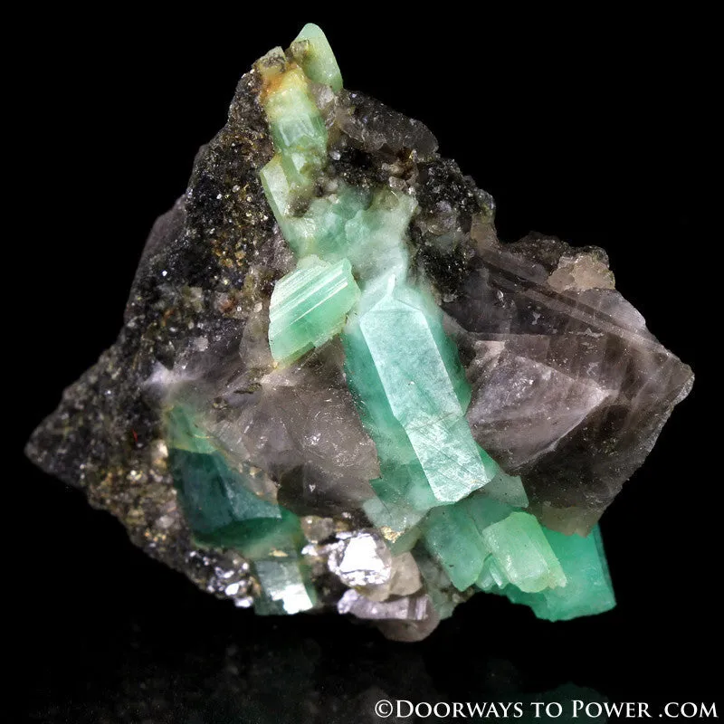 Amazing Green EMERALD Crystals on Smoky Quartz Specimen