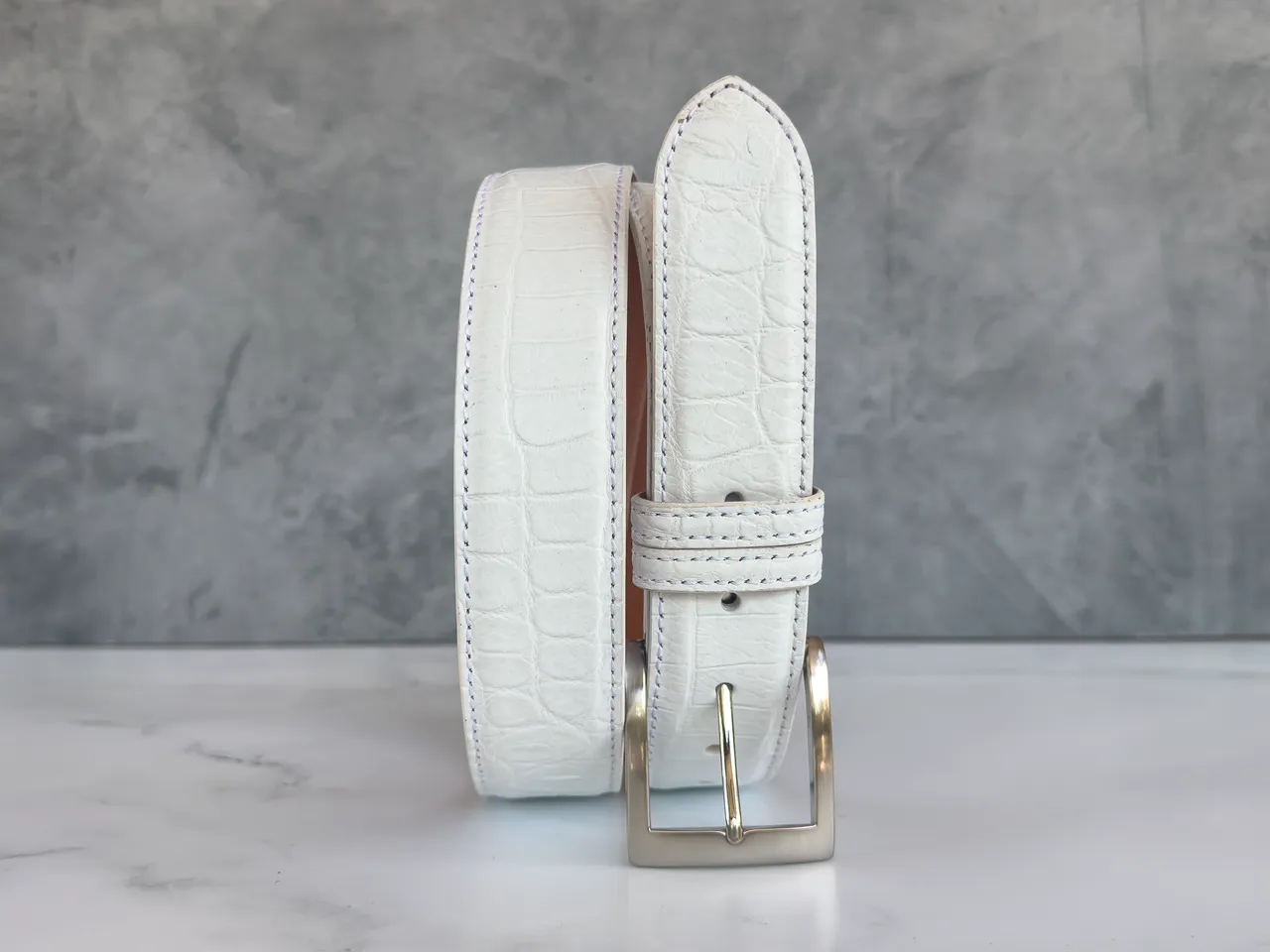 American Matte Alligator Belt: White