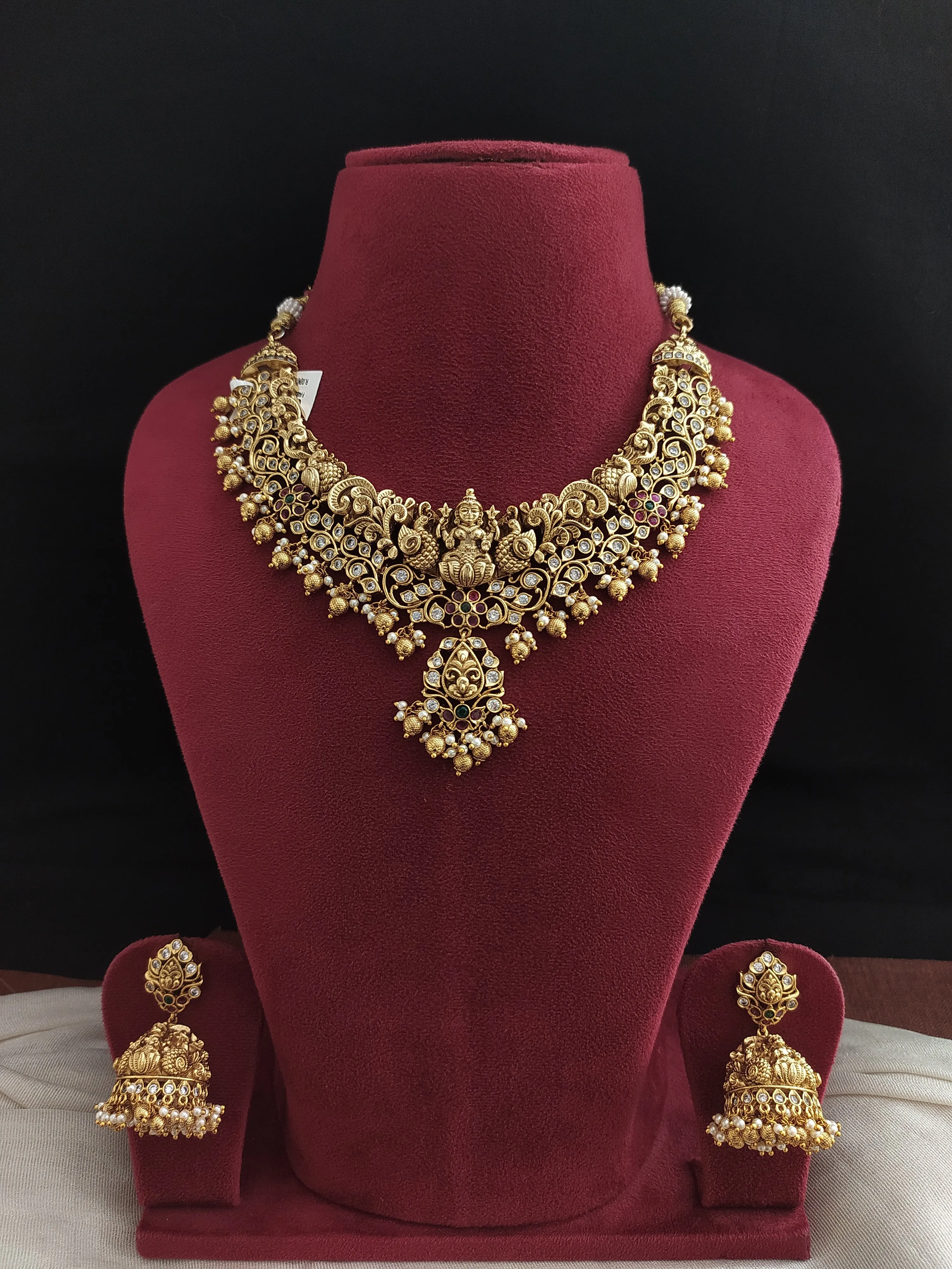 Antique Lakshmi Necklace Set with Nagas Work