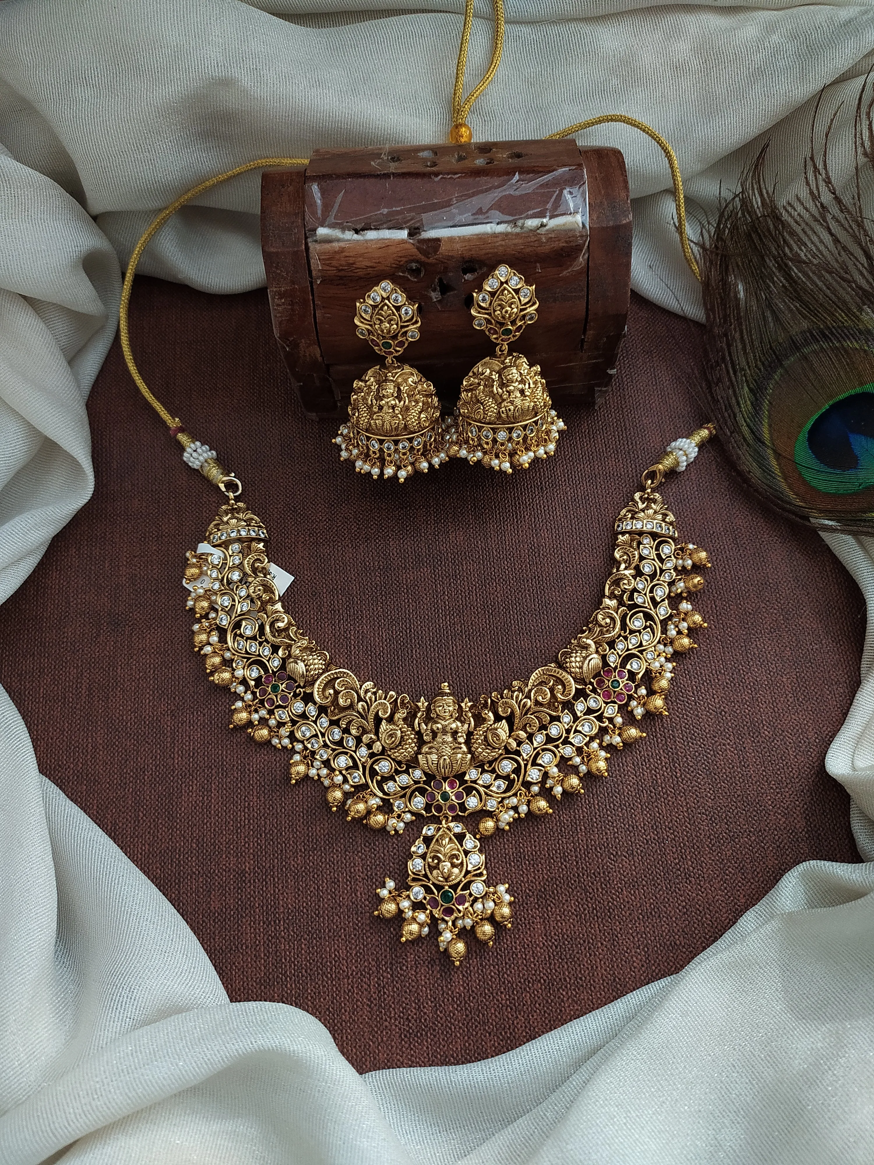 Antique Lakshmi Necklace Set with Nagas Work