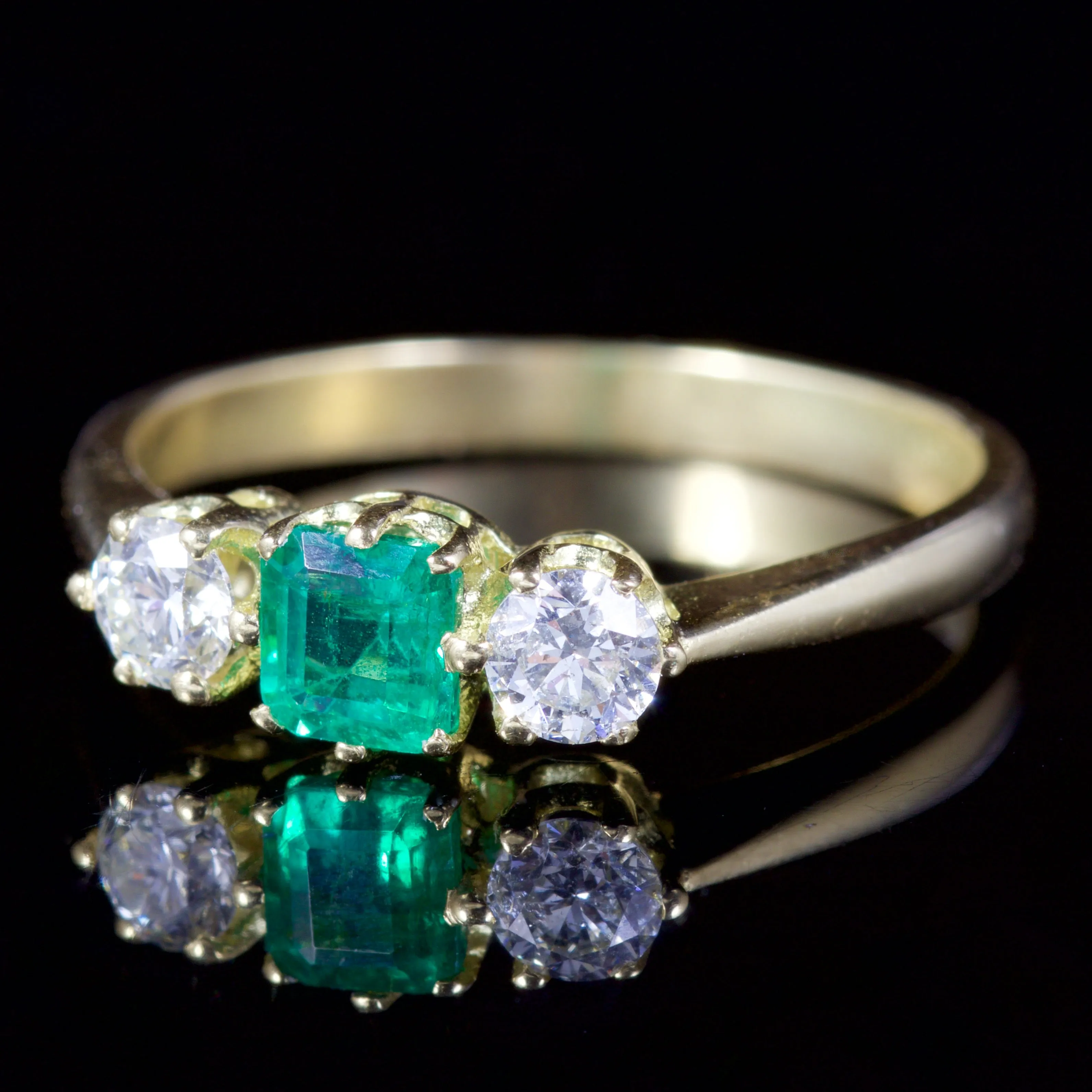 Antique Victorian Emerald Diamond Trilogy Ring 18Ct Gold Circa 1900