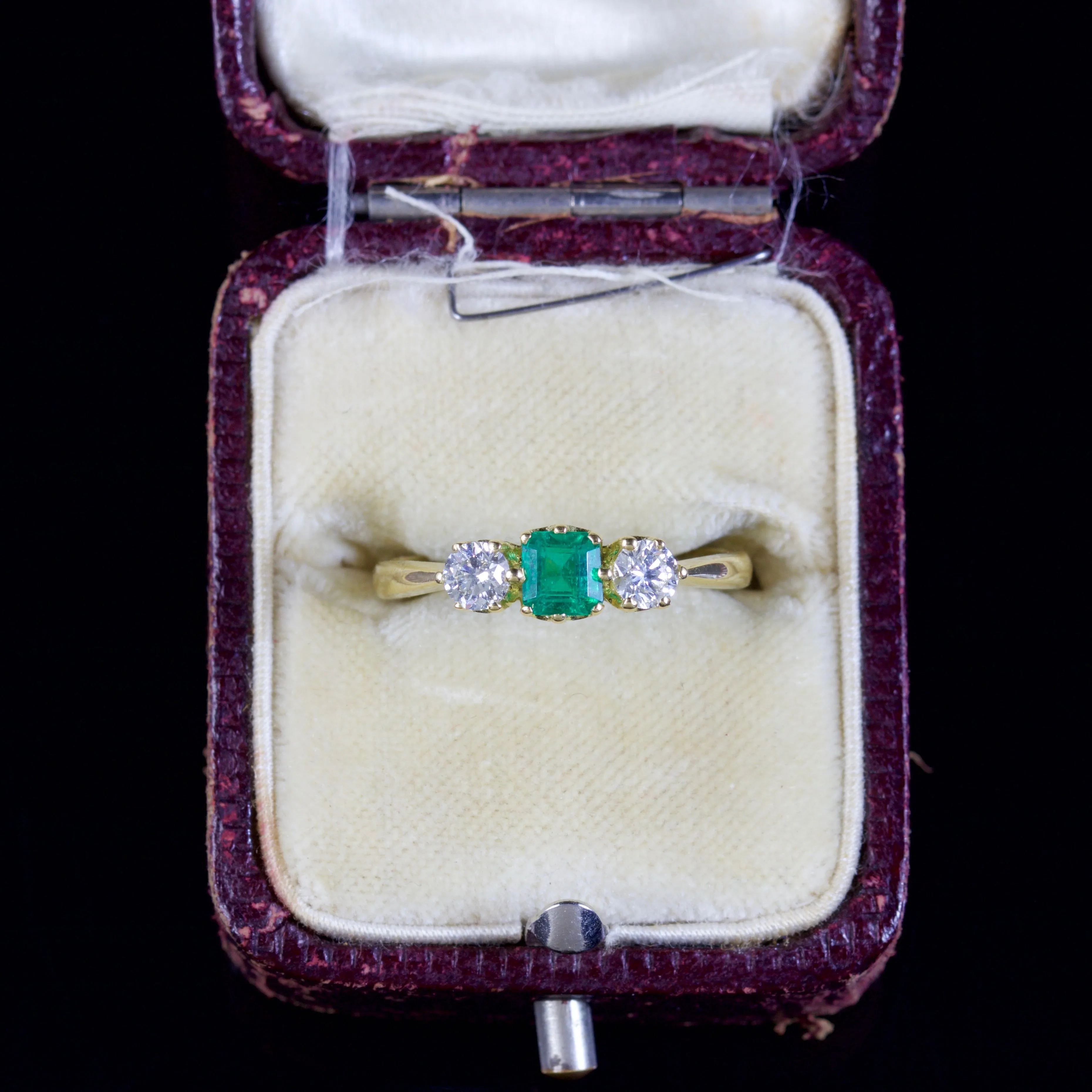 Antique Victorian Emerald Diamond Trilogy Ring 18Ct Gold Circa 1900