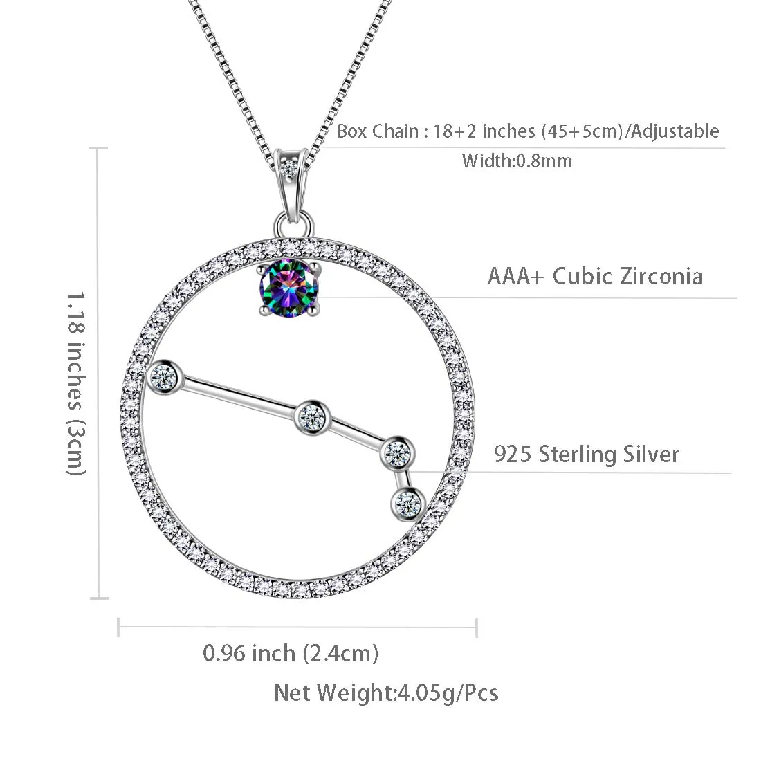 Aries Zodiac Necklace Pendant Women Girls Jewelry Birthday Gift Mystic Topaz 925 Silver