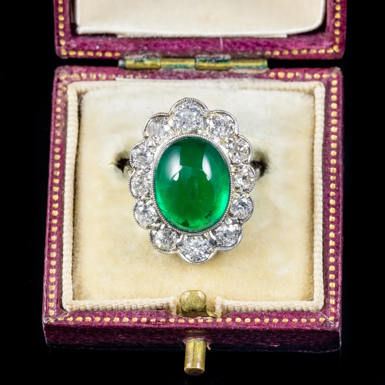 Art Deco 6Ct Natural Emerald Diamond Ring 18Ct Gold Circa 1920 Full Cert