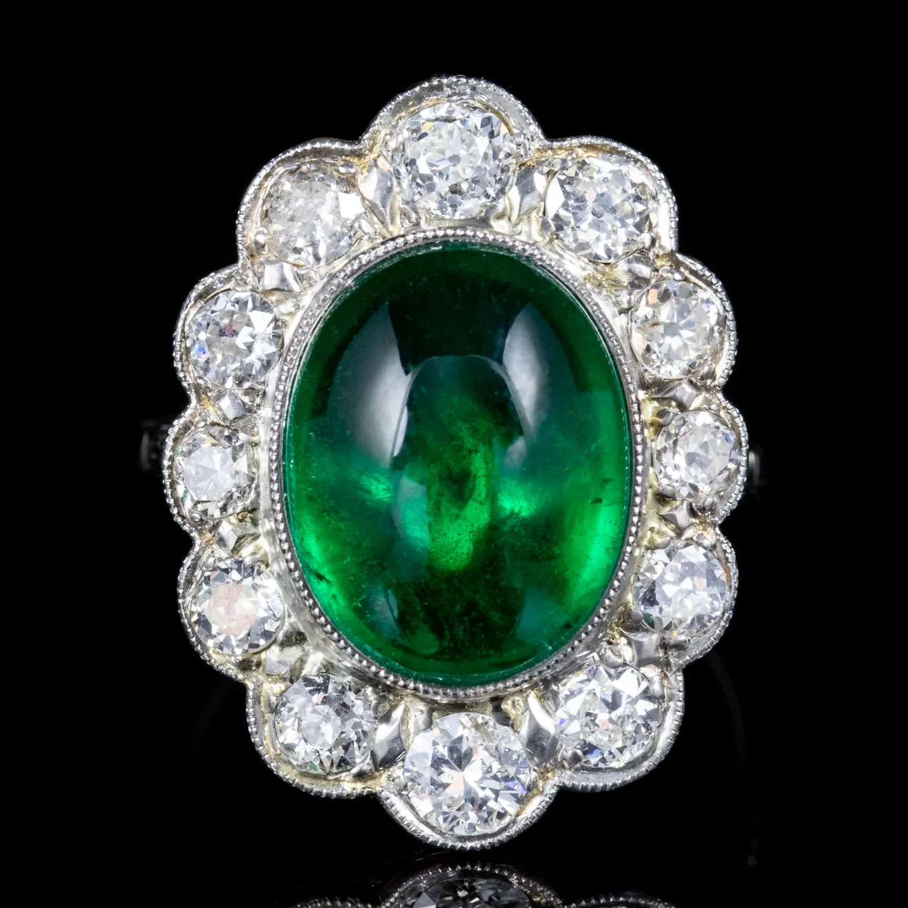 Art Deco 6Ct Natural Emerald Diamond Ring 18Ct Gold Circa 1920 Full Cert