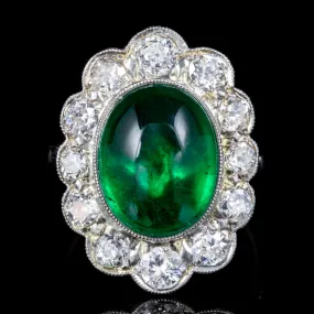 Art Deco 6Ct Natural Emerald Diamond Ring 18Ct Gold Circa 1920 Full Cert