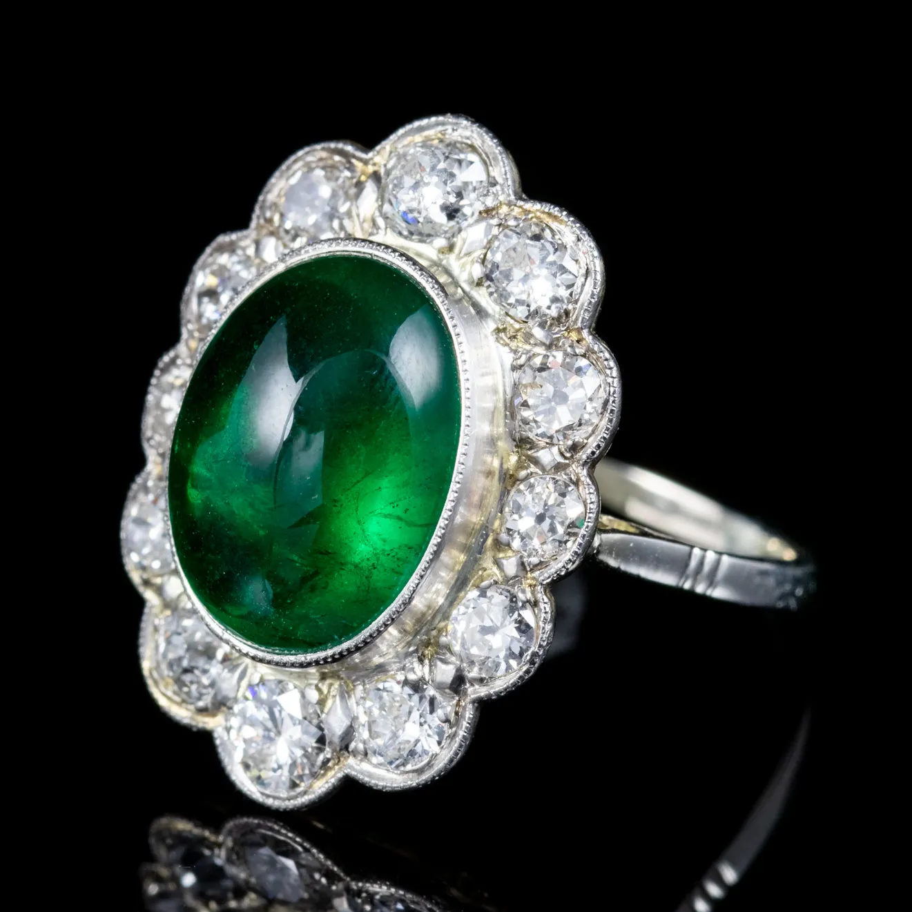 Art Deco 6Ct Natural Emerald Diamond Ring 18Ct Gold Circa 1920 Full Cert