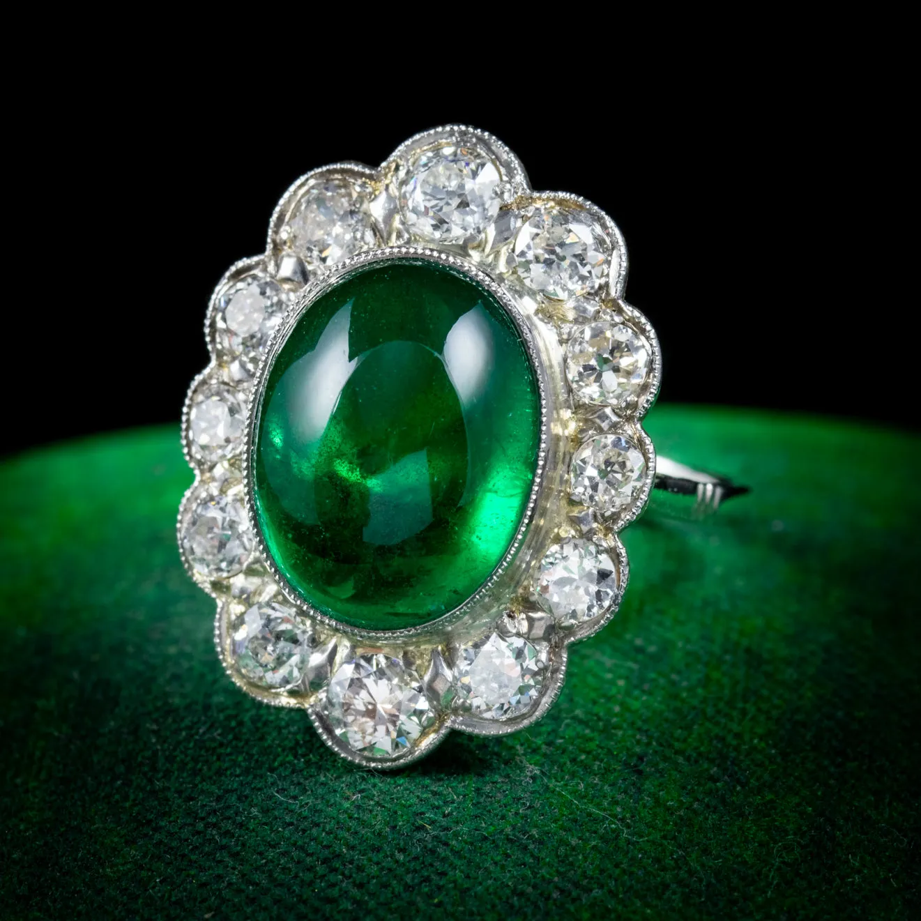 Art Deco 6Ct Natural Emerald Diamond Ring 18Ct Gold Circa 1920 Full Cert