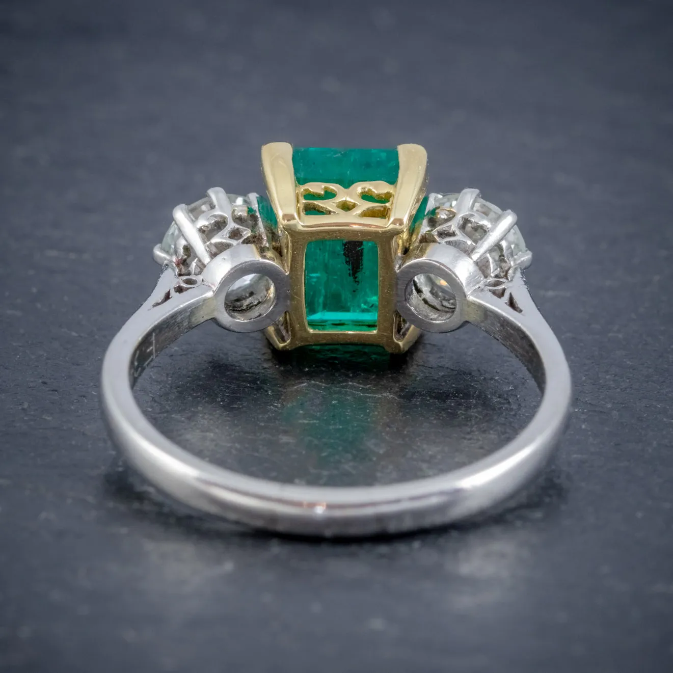 Art Deco Colombian Emerald Diamond Trilogy Ring Platinum 18ct Gold 2.55ct Emerald With Cert