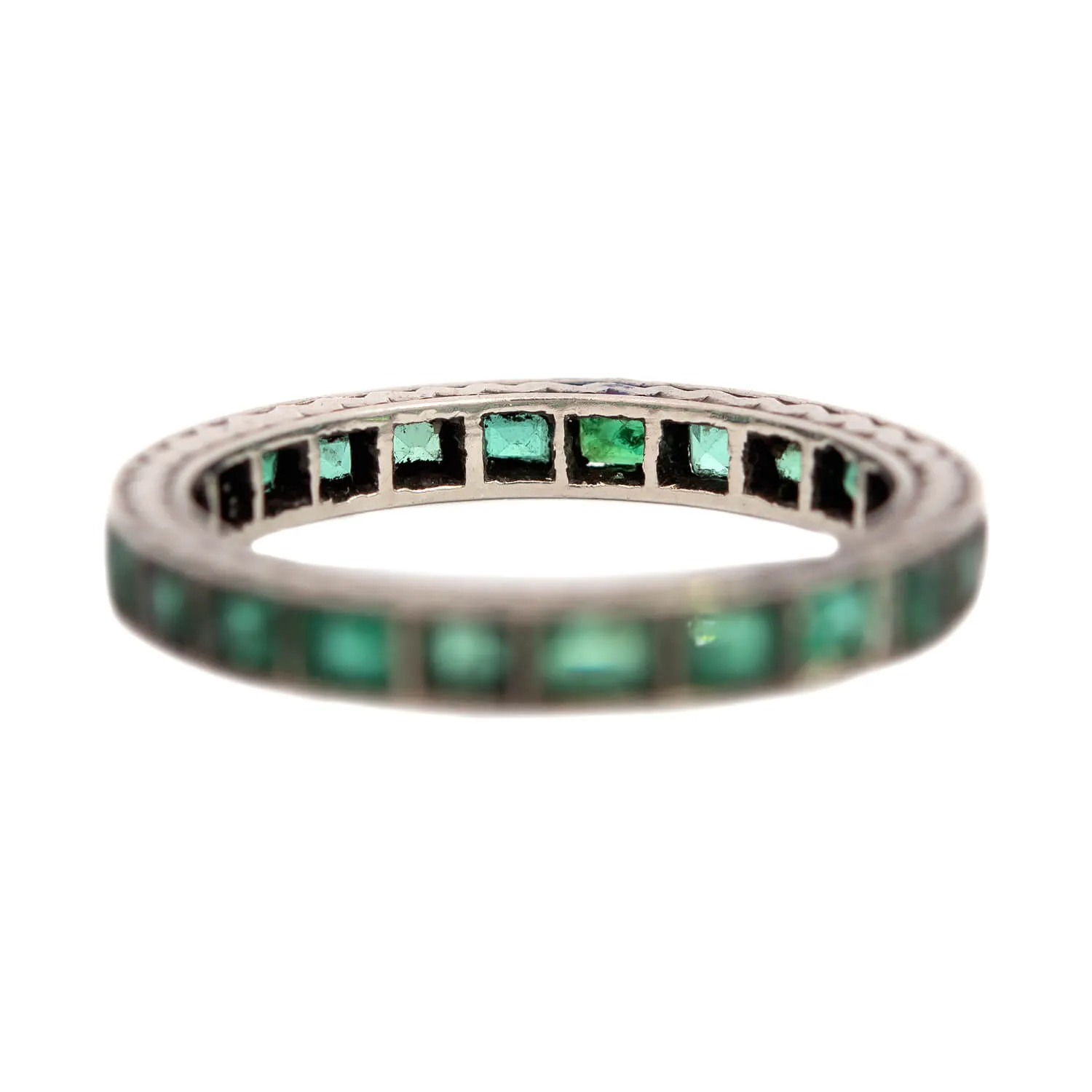 Art Deco Platinum Emerald Cut Emerald Eternity Band