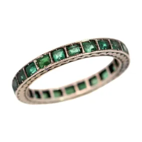 Art Deco Platinum Emerald Cut Emerald Eternity Band