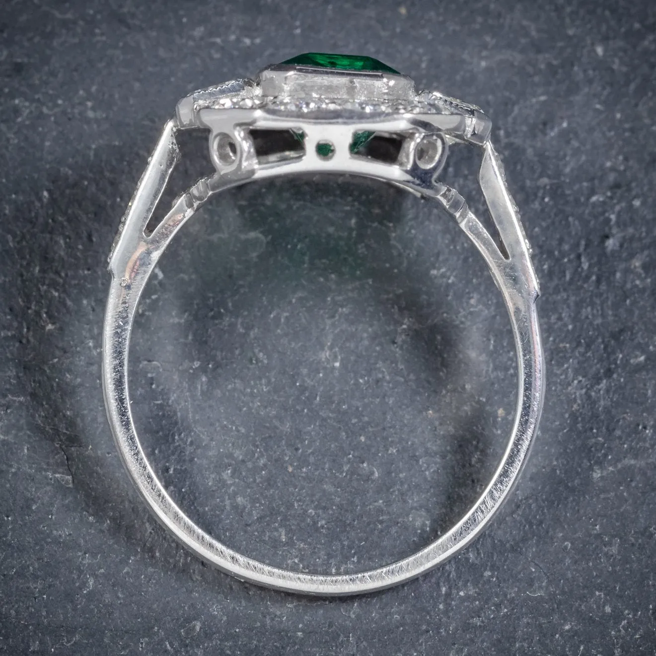 Art Deco Style Emerald Diamond Ring 18Ct White Gold 1.75Ct Emerald Cert