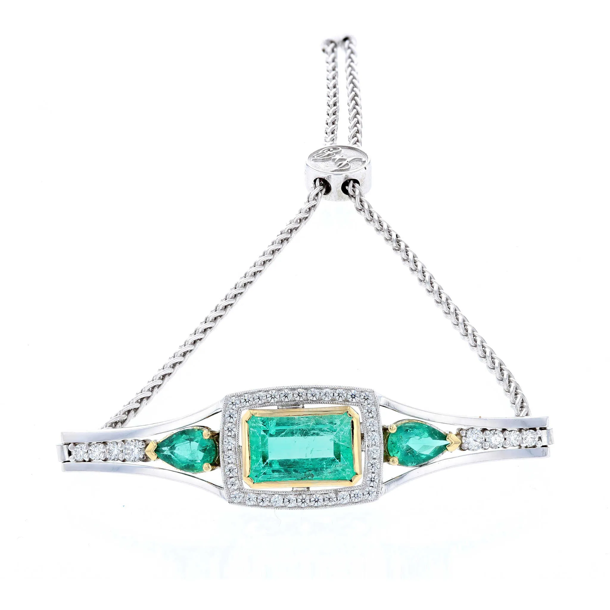 Art Deco Two Tone Emerald & Diamond Bracelet