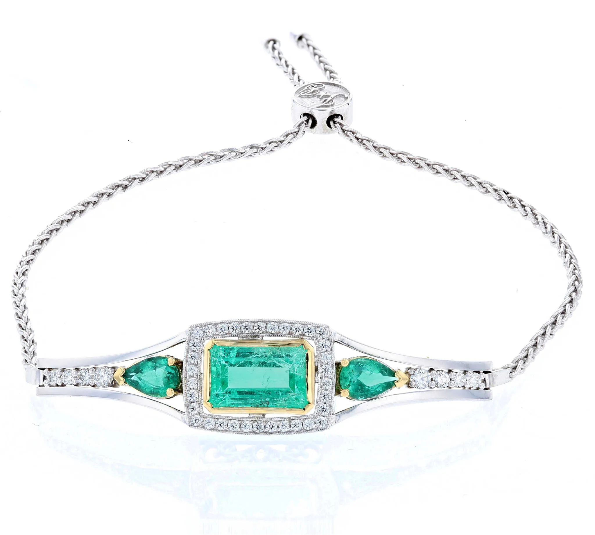 Art Deco Two Tone Emerald & Diamond Bracelet