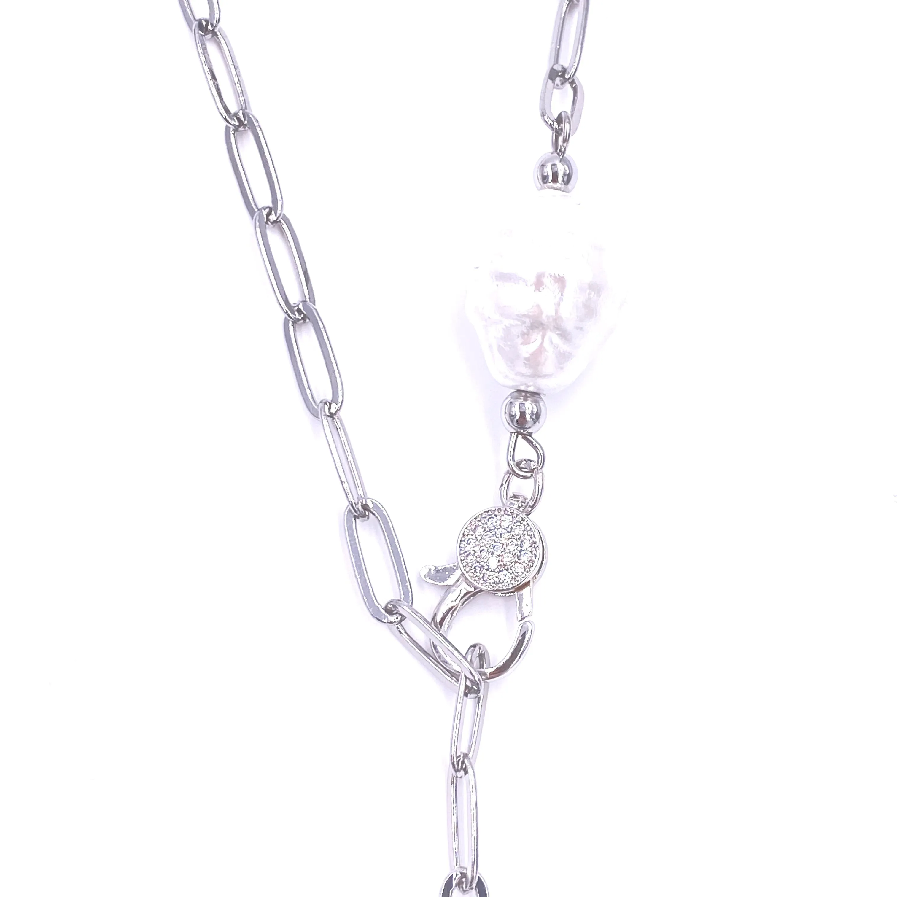 Ashley Gold Stainless Steel Pearl Link Lariat Necklace