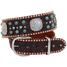 B973A - Brown Tooled and Studded Belt